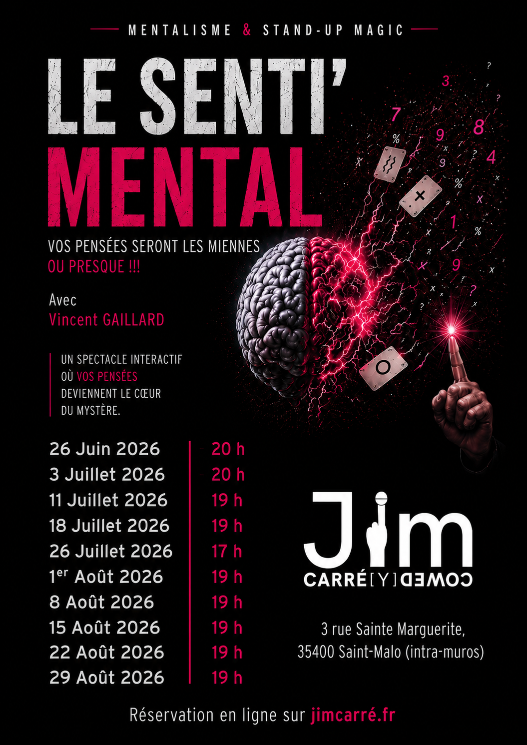 LE SENTI'MENTAL - Samedi 29 août 2026 19h - Jim Carré à Saint-Malo - COMPLET
